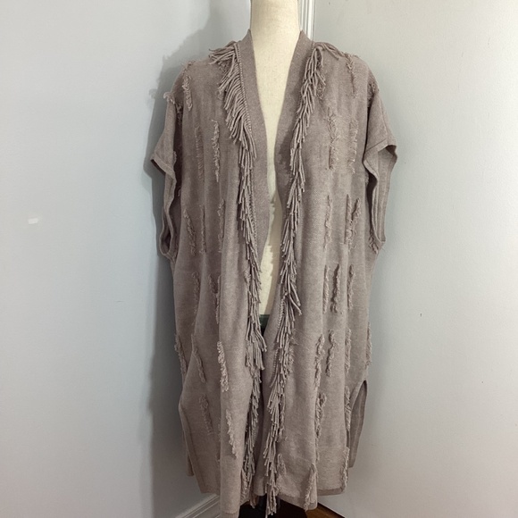 NWT PURE JILL JACQUARD FRINGE GILET COLOR: LT MOCHA HTHR SIZE: 2X - Picture 4 of 14